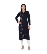 women winter acrylic navy embroidered kurta with bead work