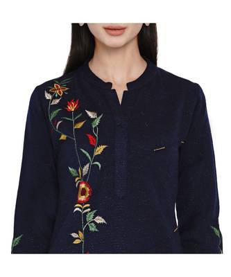 women winter acrylic navy embroidered kurta with bead work 6