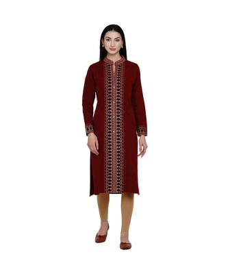 women winter acrylic maroon self design kurta 1