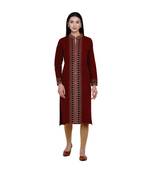 women winter acrylic maroon self design kurta