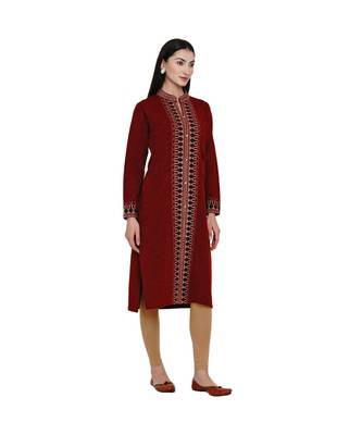 women winter acrylic maroon self design kurta 2