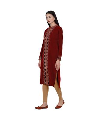 women winter acrylic maroon self design kurta 3
