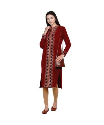 women winter acrylic maroon self design kurta 5