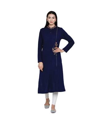 women winter acrylic navy self design embroidered kurta 1