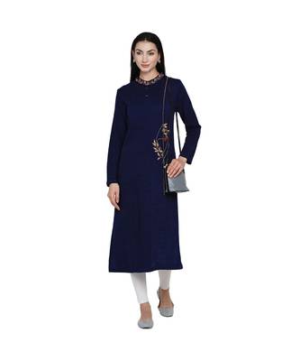women winter acrylic navy self design embroidered kurta 5