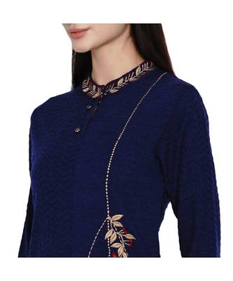 women winter acrylic navy self design embroidered kurta 6