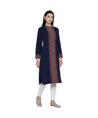 women winter acrylic navy self design kurta 1