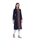 women winter acrylic navy self design kurta
