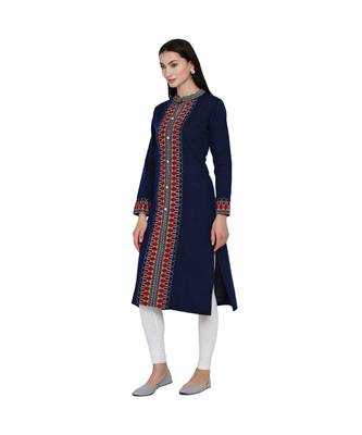 women winter acrylic navy self design kurta 2