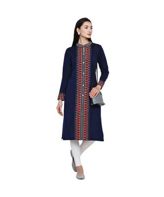 women winter acrylic navy self design kurta 4