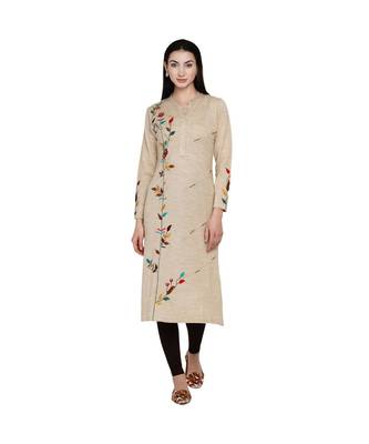 women winter acrylic beige embroidered kurta with bead work 1