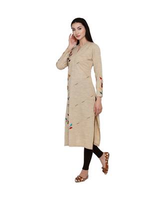 women winter acrylic beige embroidered kurta with bead work 3