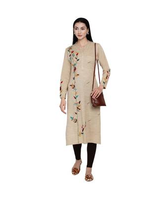 women winter acrylic beige embroidered kurta with bead work 5