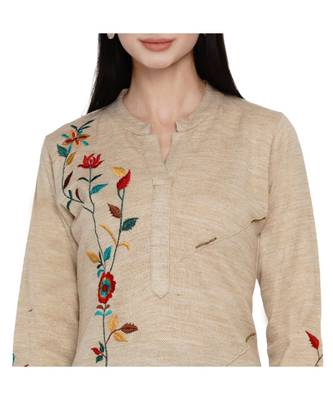women winter acrylic beige embroidered kurta with bead work 6