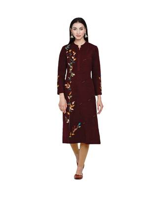 women winter acrylic maroon embroidered kurta with bead work 1