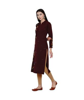 women winter acrylic maroon embroidered kurta with bead work 3