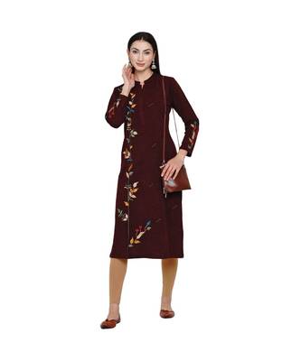 women winter acrylic maroon embroidered kurta with bead work 5