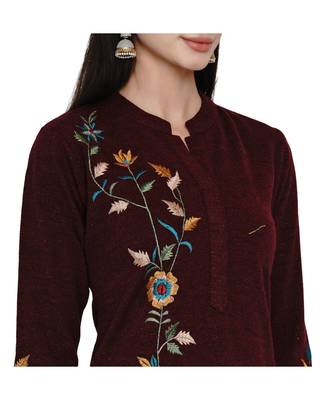 women winter acrylic maroon embroidered kurta with bead work 6