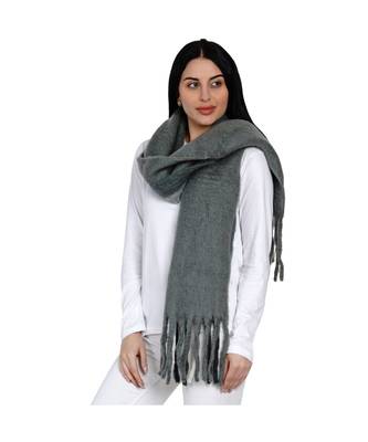 women wool blend grey winter scarf with border feature 1