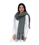 women wool blend grey winter scarf with border feature