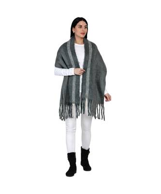 women wool blend grey winter scarf with border feature 2