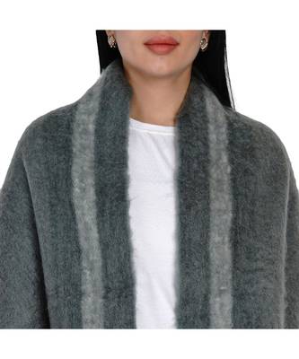 women wool blend grey winter scarf with border feature 3