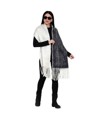 women wool blend double sided black and white winter scarf 1