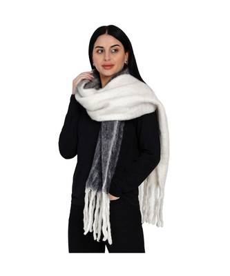 women wool blend double sided black and white winter scarf 4