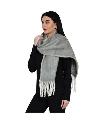 women wool blend herringbone design grey scarf 3