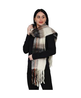 women wool blend offwhite base multicolour check winter scarf 1