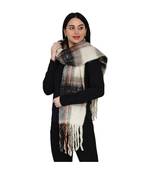 women wool blend offwhite base multicolour check winter scarf