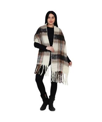 women wool blend offwhite base multicolour check winter scarf 2