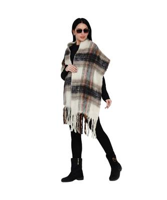 women wool blend offwhite base multicolour check winter scarf 3