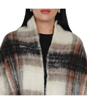 women wool blend offwhite base multicolour check winter scarf 4