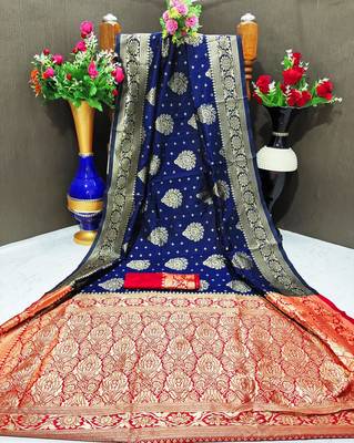 Navy blue woven art silk  saree with blouse 1
