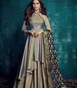 Grey Embroidered Taffeta Silk Party Wear Suit