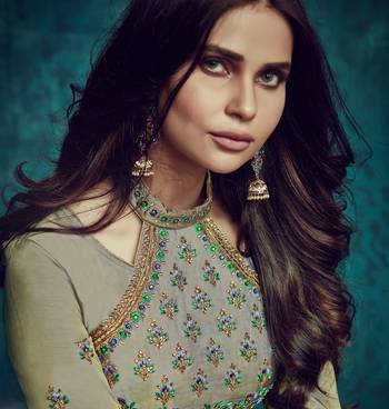Grey Embroidered Taffeta Silk Party Wear Suit 2