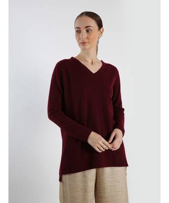 V neckline Cashmere Tunic Fit Sweater 1