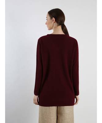 V neckline Cashmere Tunic Fit Sweater 2