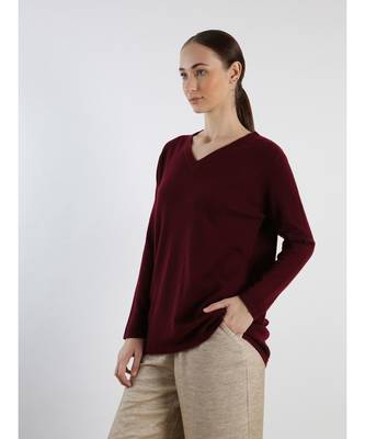 V neckline Cashmere Tunic Fit Sweater 3