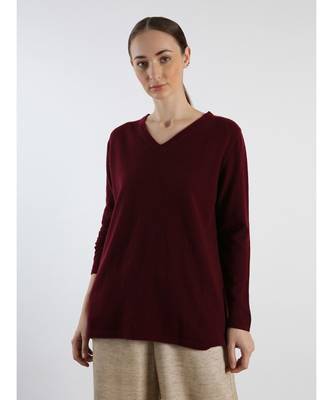 V neckline Cashmere Tunic Fit Sweater 5