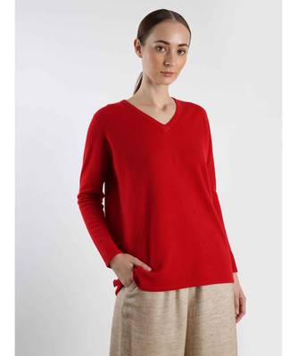 V neckline Cashmere Tunic Fit Sweater 1