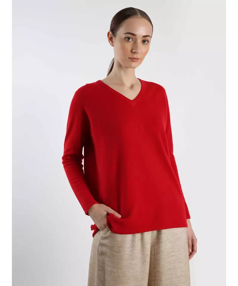 V neckline Cashmere Tunic Fit Sweater