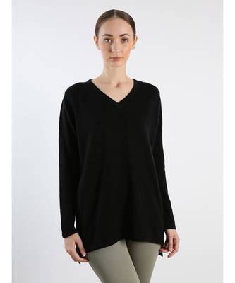 V neckline Cashmere Tunic Fit Sweater 1