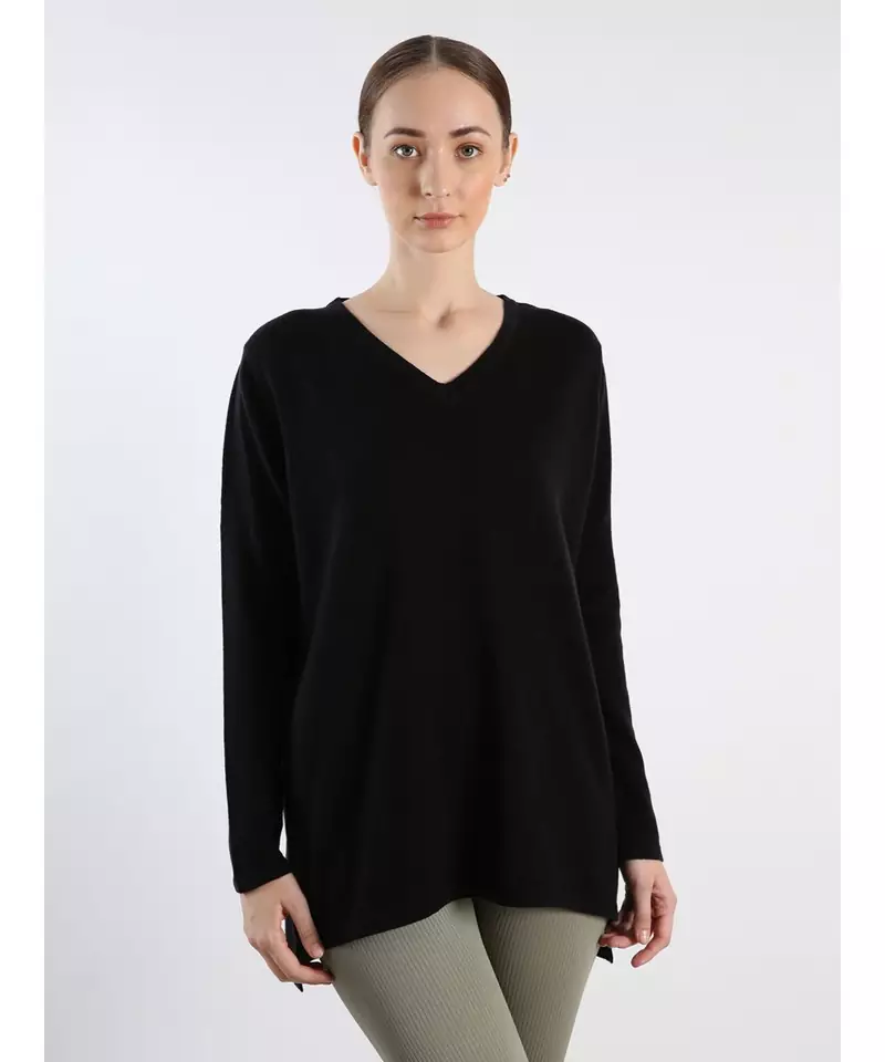 V neckline Cashmere Tunic Fit Sweater