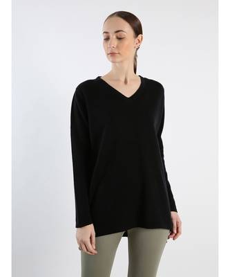 V neckline Cashmere Tunic Fit Sweater 2