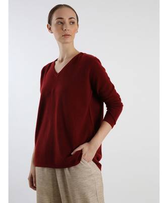 V neckline Cashmere Tunic Fit Sweater 1