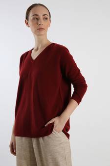 V neckline Cashmere Tunic Fit Sweater