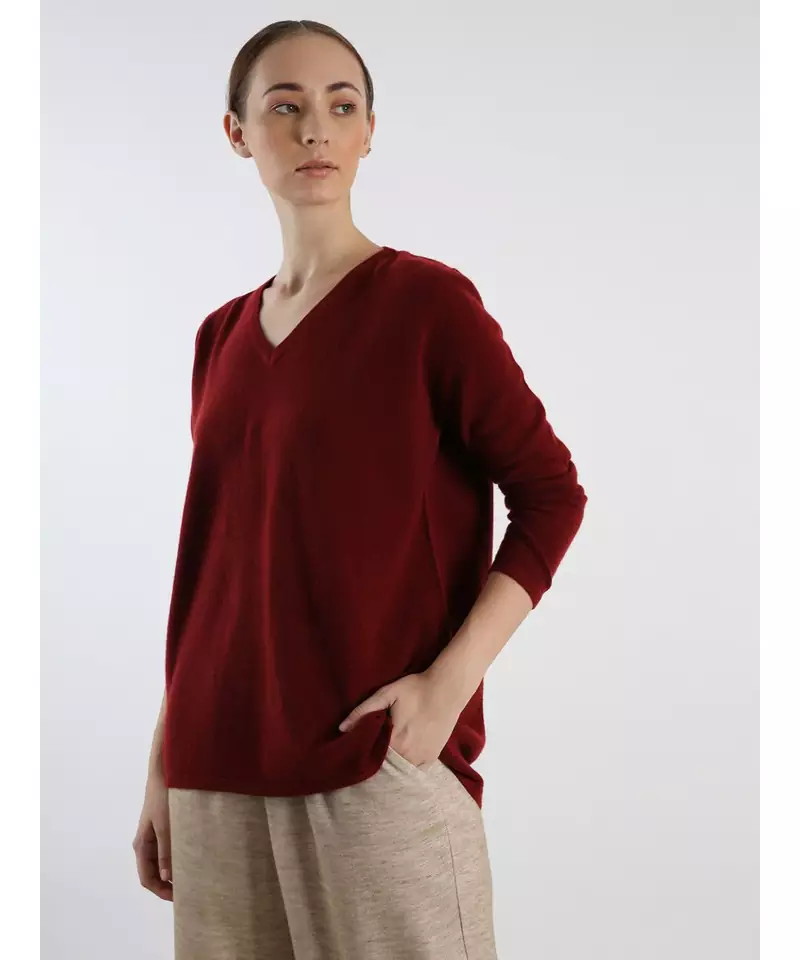 V neckline Cashmere Tunic Fit Sweater