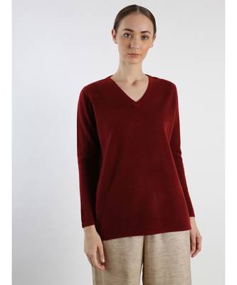 V neckline Cashmere Tunic Fit Sweater 2